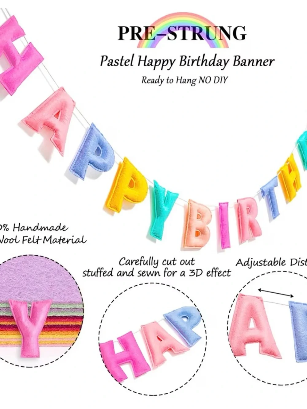 Happy Birthday Multicolor Felt Letter Banner - Party Decoration